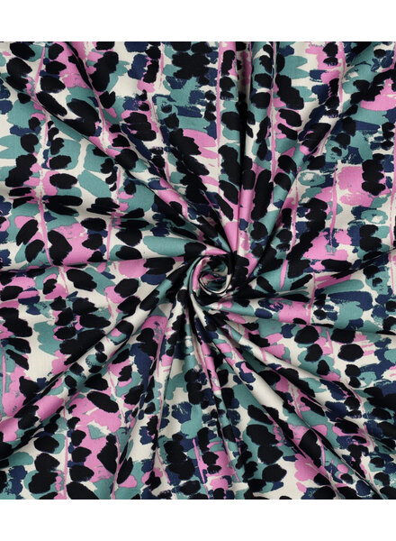 Poppy fabrics petrol pink abstract print - cotton viscose