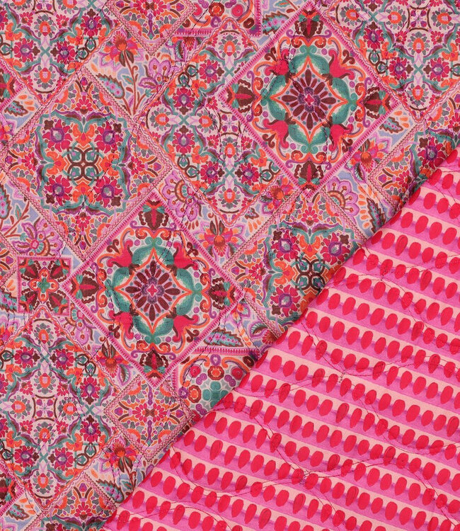 Poppy fabrics Oilily style roze - gematelasseerde katoen - stepper