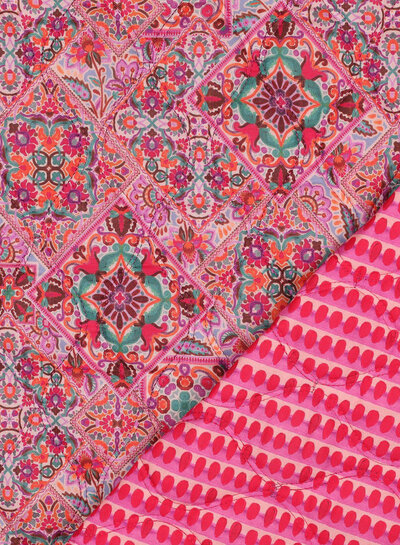 Poppy fabrics Oilily style roze - gematelasseerde katoen - stepper