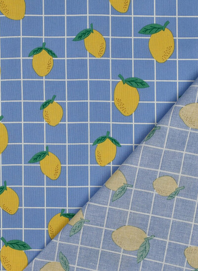 coated cotton / canvas lemons blue