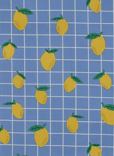 coated cotton / canvas lemons blue