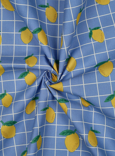 coated cotton / canvas lemons blue