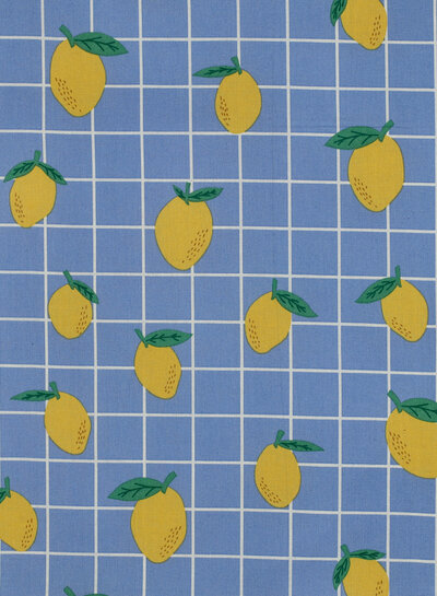 coated cotton / canvas lemons blue