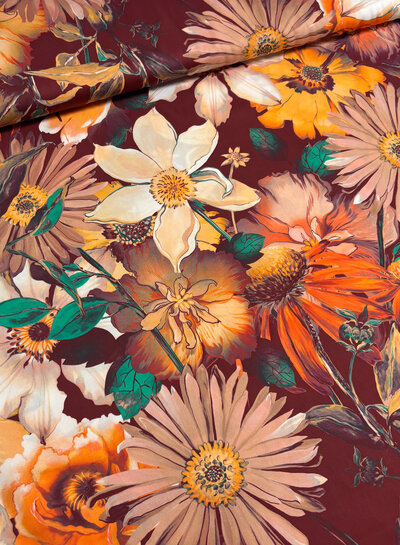 Marylene Madou flower garden rusty  - prachtige print op zachte popeline katoen