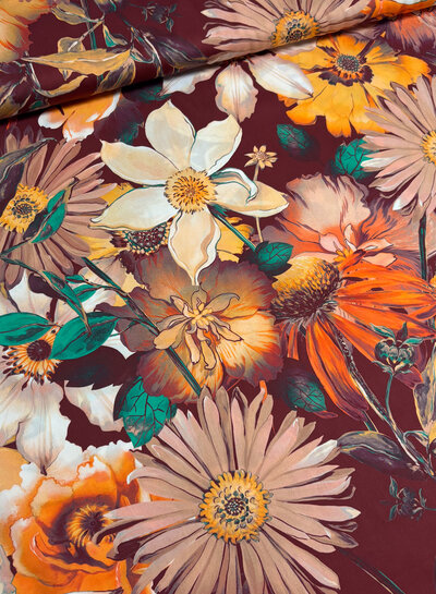 Marylene Madou flower garden rusty  - prachtige print op zachte popeline katoen