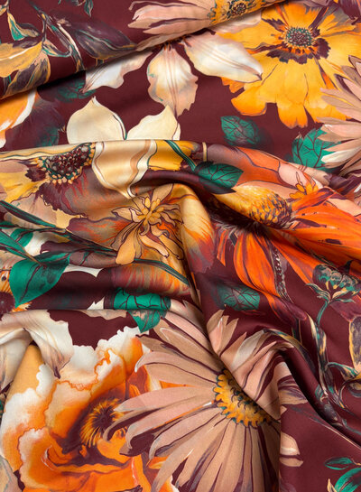 Marylene Madou flower garden rusty  - prachtige print op zachte popeline katoen