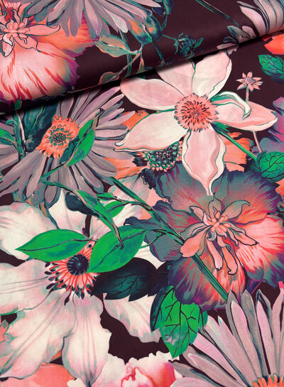 Marylene Madou flower garden burgundy  - prachtige print op zachte popeline katoen