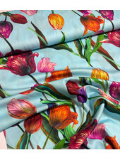 Marylene Madou tulips on sky blue  - prachtige print op zachte popeline katoen