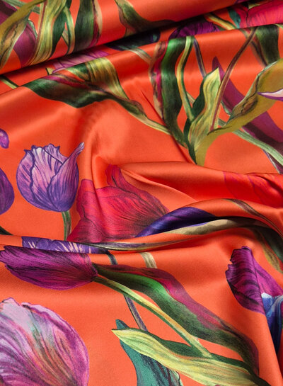 Marylene Madou tulips on fire - beautiful viscose satin