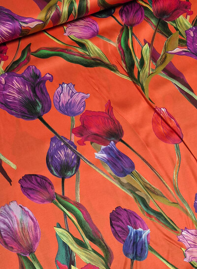 Marylene Madou tulips on fire - beautiful viscose satin