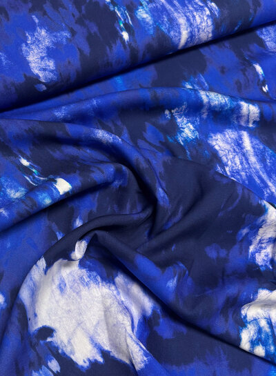 blauwe abstracte print - viscose twill