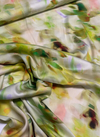 Madeline green blurred blossom - viscose with silk touch