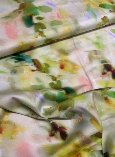 Madeline green blurred blossom - viscose with silk touch