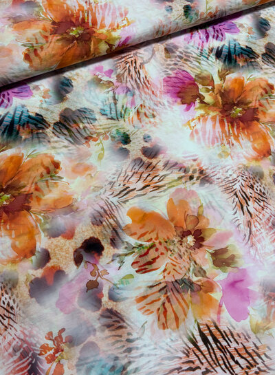 Madeline pink peach flowers - cotton