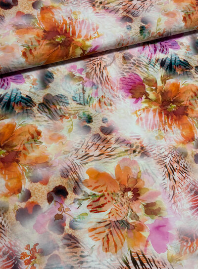 Madeline pink peach flowers - cotton