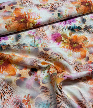 Madeline pink peach flowers - cotton