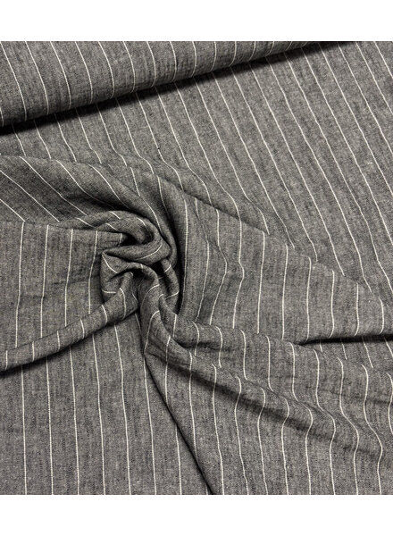 Fibremood donkergrijs gestreept - linnen look viscose mix