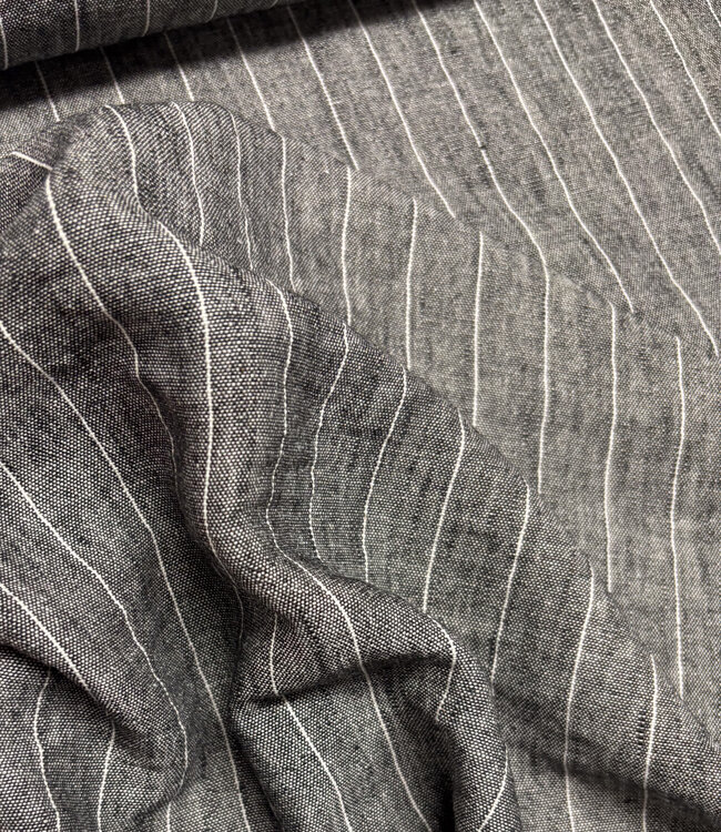 Fibremood donkergrijs gestreept - linnen look viscose mix
