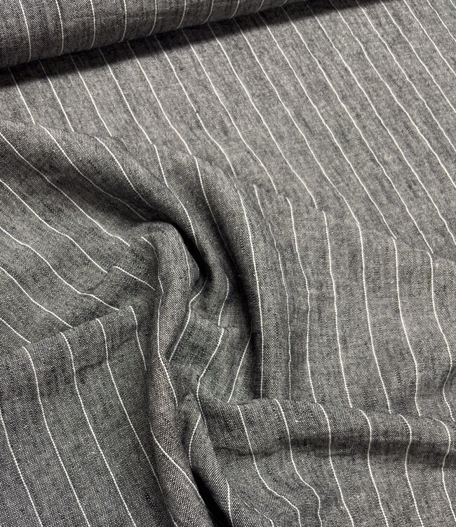 Fibremood donkergrijs gestreept - linnen look viscose mix