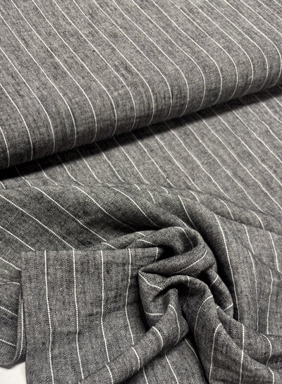 Fibremood donkergrijs gestreept - linnen look viscose mix
