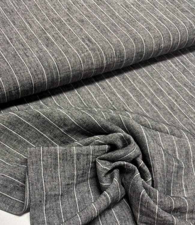 Fibremood donkergrijs gestreept - linnen look viscose mix