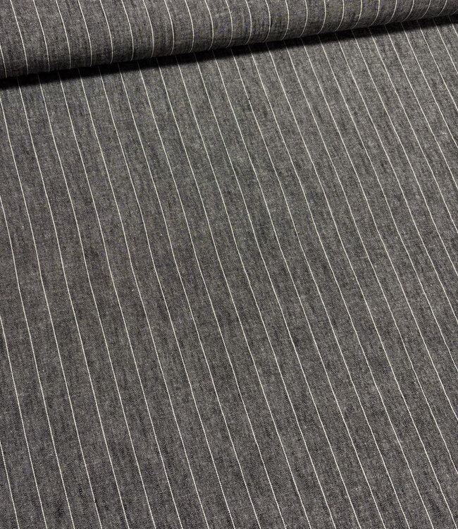 Fibremood donkergrijs gestreept - linnen look viscose mix