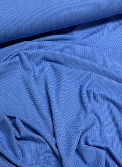 helder blauw  - prachtige subtiele bamboe ribtricot