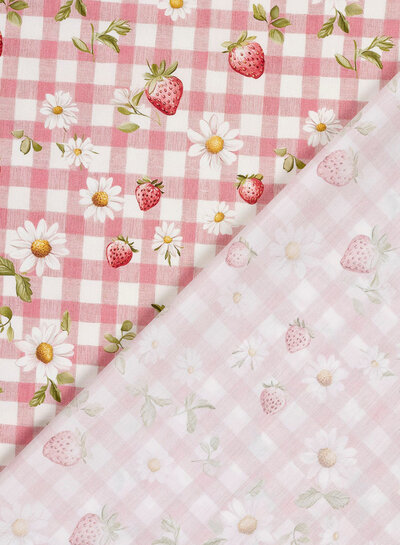 aardbeien en margrietjes - katoen