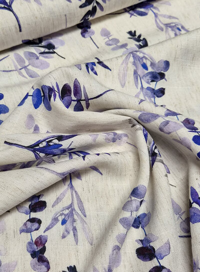 Madeline linen viscose blend eucalyptus twigs purple-blue