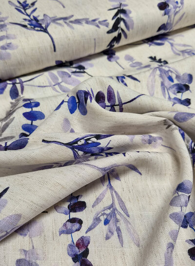 Madeline linen viscose blend eucalyptus twigs purple-blue