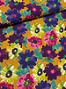 Ira - colorful floral print on ochre - linen cotton blend