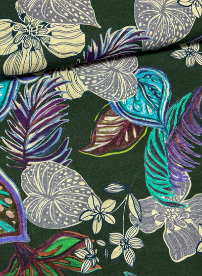 Ira - leaf print - linen cotton blend