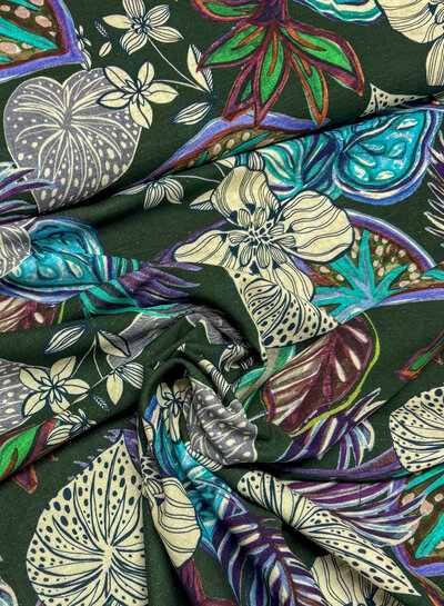 Ira - leaf print - linen cotton blend