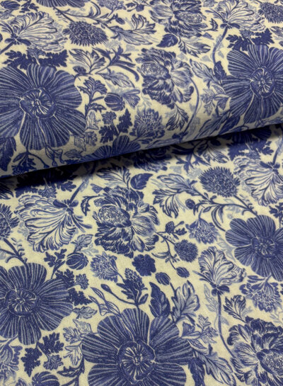 Swafing delft blauw bloemenprint - tetra / double gauze