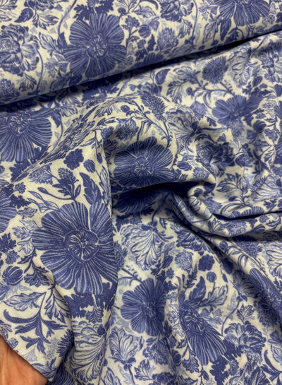 Swafing delft blauw bloemenprint - tetra / double gauze