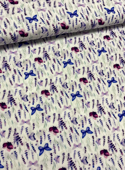 Swafing cobalt and purple butterflies - double gauze / tetra