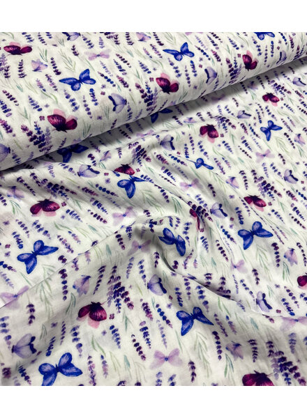 Swafing cobalt and purple butterflies - double gauze / tetra