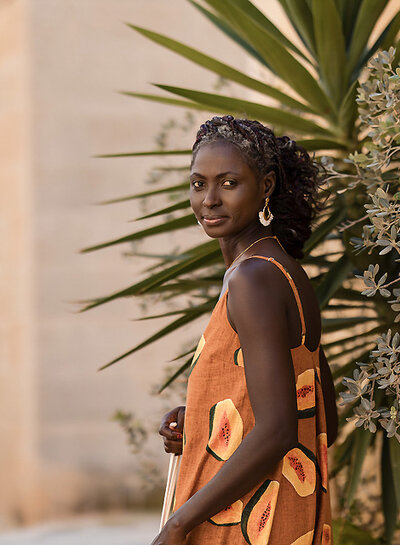 See You at Six papayas - linen viscose blend - glazed ginger brown