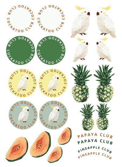 See You at Six Download - combinatiepakket - kaketoe, ananas en papaya voor sleutelhanger, tas en kleding