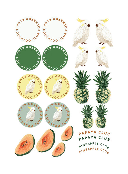 See You at Six Download - combination pack - cockatoo, pineapple and papaya for keychain, bag and clothing