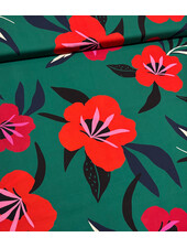red flowers on green - cotton poplin