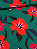 red flowers on green - cotton poplin