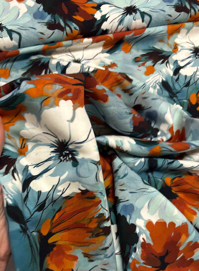 rust ice-blue flowers - viscose