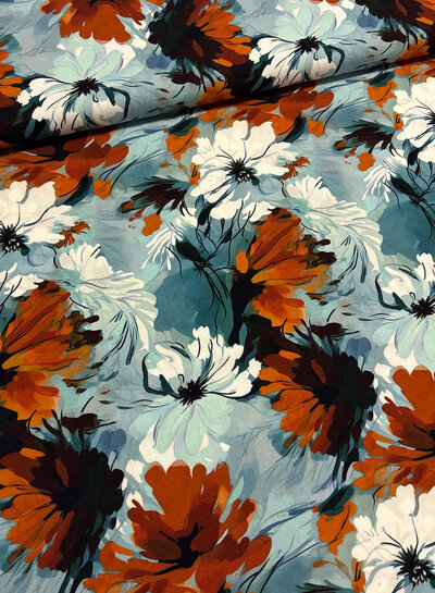 roest ijsblauwe bloemen - viscose