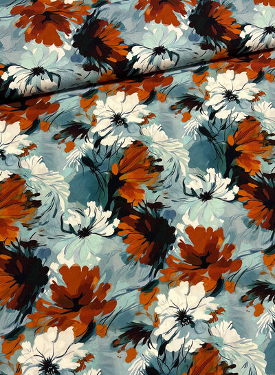 rust ice-blue flowers - viscose