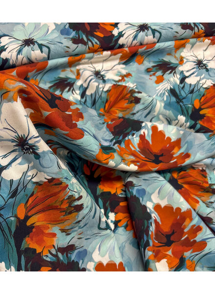 roest ijsblauwe bloemen - viscose