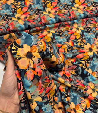 salmon-colored flowers on black - viscose
