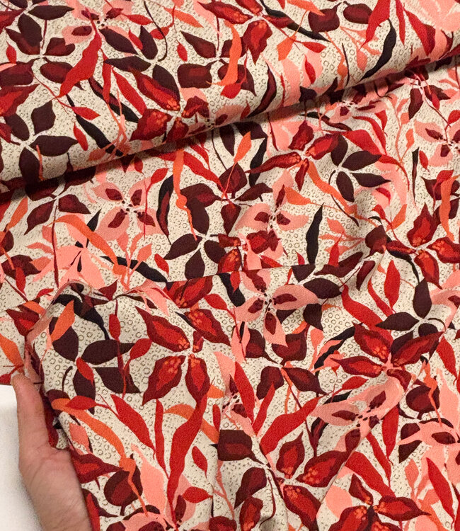 light & lush red spring print - viscose twill
