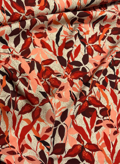 light & lush red spring print - viscose twill