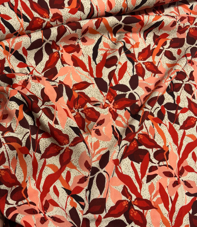light & lush red spring print - viscose twill